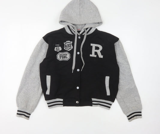 A2Z 4-Kids Boys Varsity Jacket, Black/Grey, 13 Years, Hooded