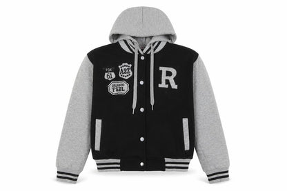 Front view of A2Z 4-Kids boys’ varsity jacket, black/grey, 13 years, hooded