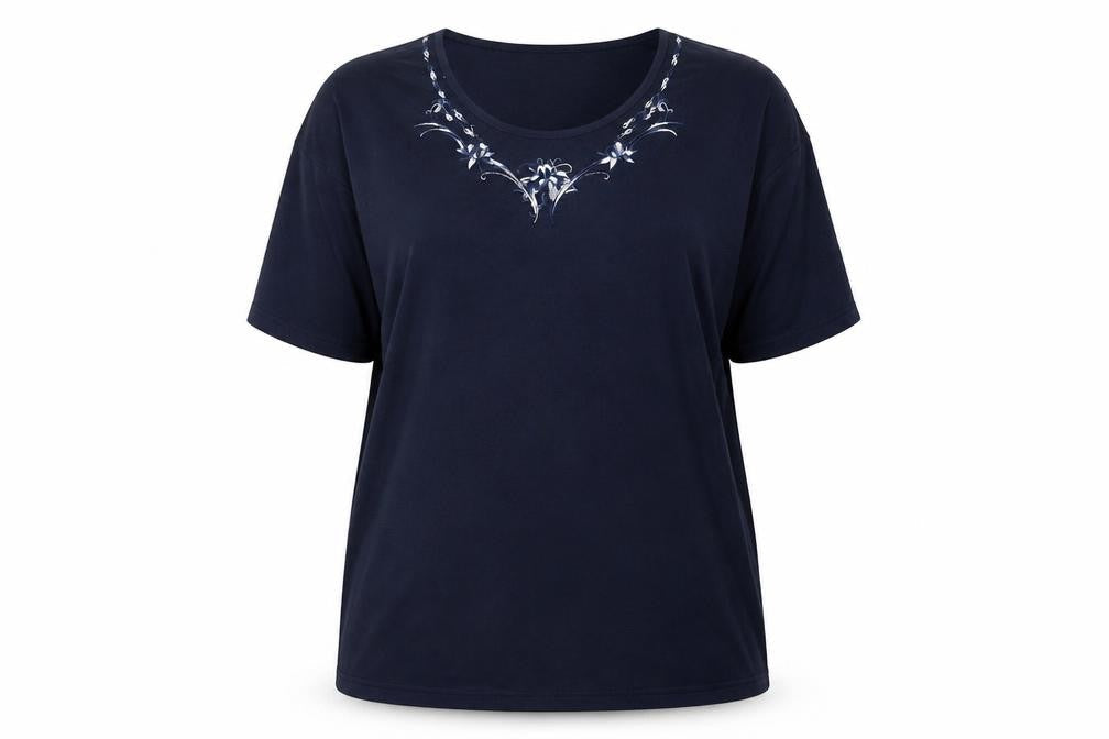 Lucky Women's Blue XL Basic Embroidered T-Shirt