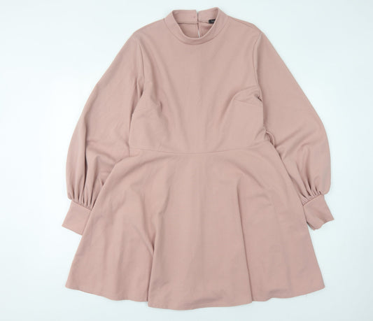 Boohoo Women's Pink Size 14 Dress with Balloon Sleeves