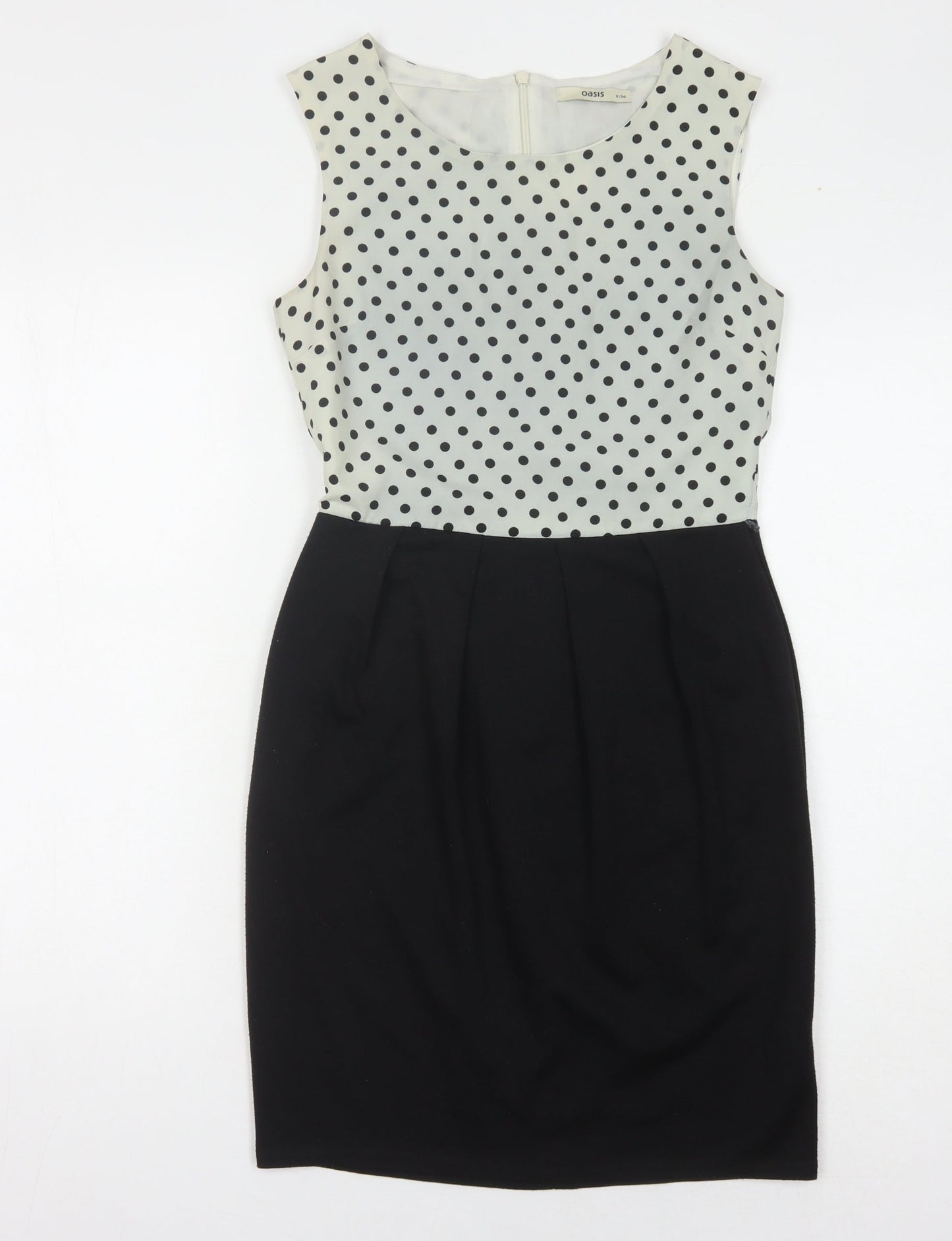 Oasis Women's Black & Ivory Polka Dot Dress, Size 8