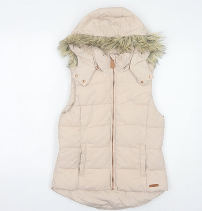 Additional front view of L.O.G.G. girls’ beige puffer jacket with fur hood, size 11, years