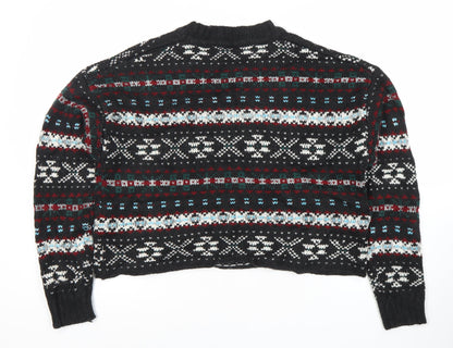 Pull&Bear Women's Black Fair Isle Jumper Size 8