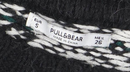 Pull&Bear Women's Black Fair Isle Jumper Size 8