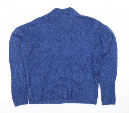 Back view of ICHI Women's Blue Mock Neck jumper, size M