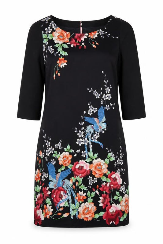 Monsoon Women's Black Silk Floral Shift Dress Size 12