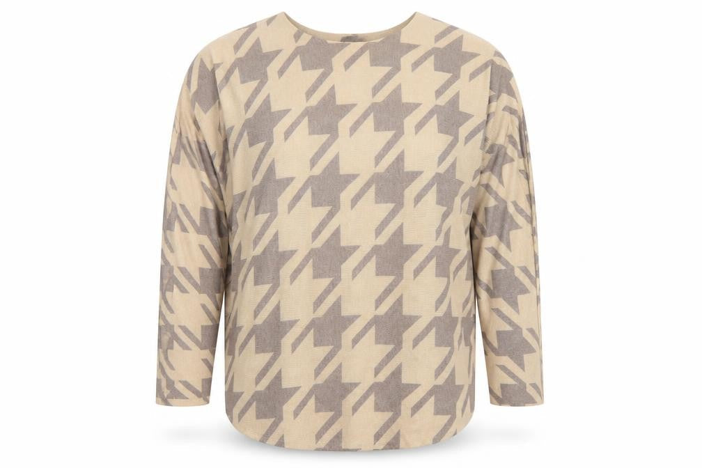 QED London Beige Geometric Women's Long Sleeve Top