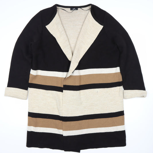 Wallis Women’s Open Front Cardigan L Black Beige Brown Stripe