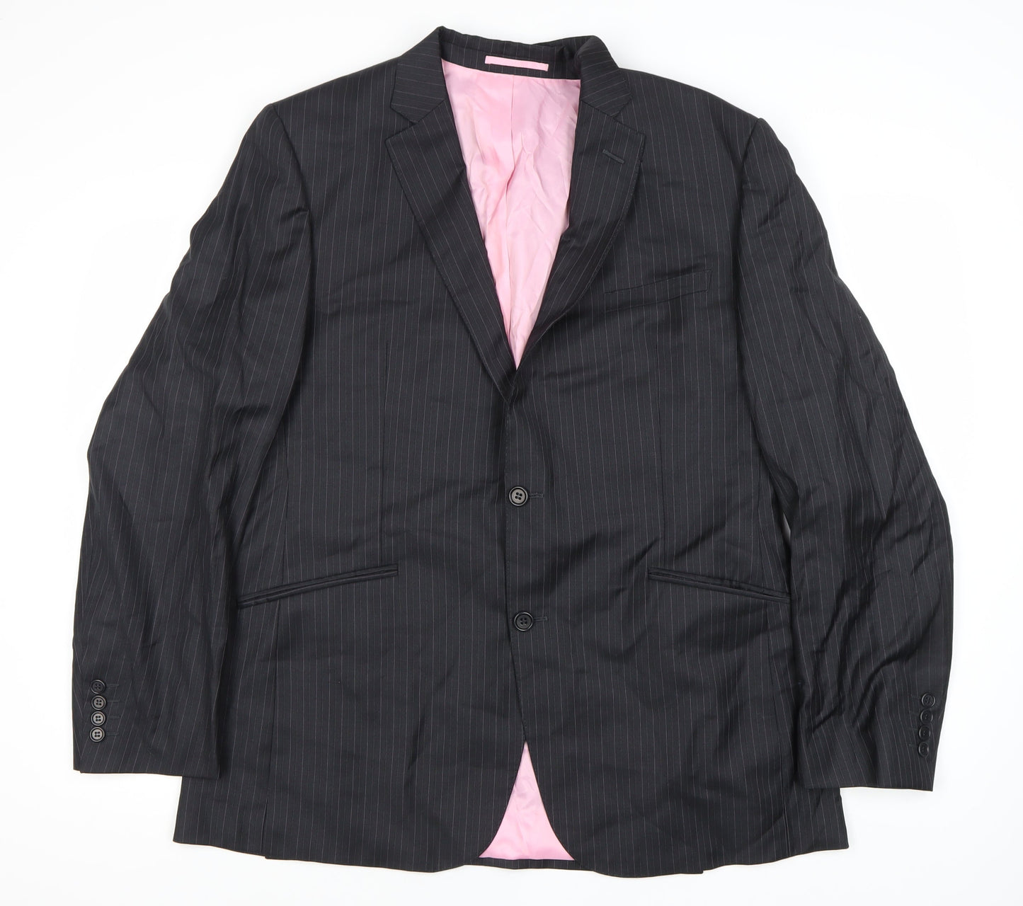 Moss Bespoke Men's Black Striped Wool Blazer 44 Regular