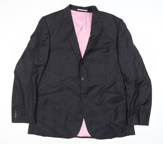 Moss Bespoke Men's Black Striped Wool Blazer 44 Regular