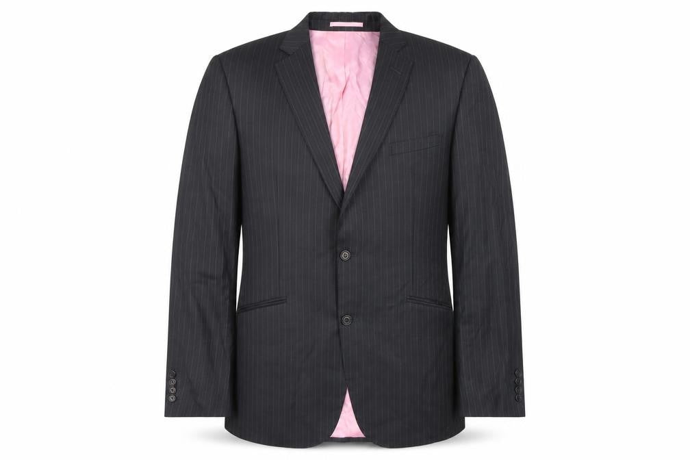 Moss Bespoke Men's Black Striped Wool Blazer 44 Regular