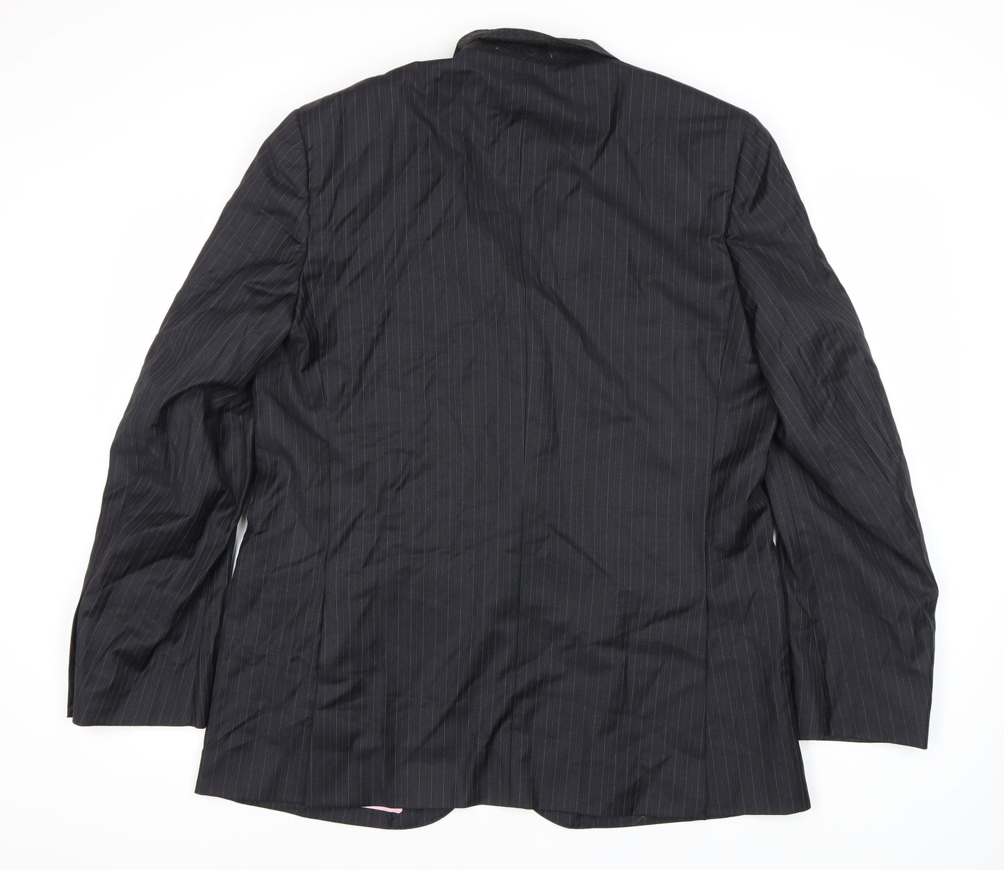 Moss Bespoke Men's Black Striped Wool Blazer 44 Regular