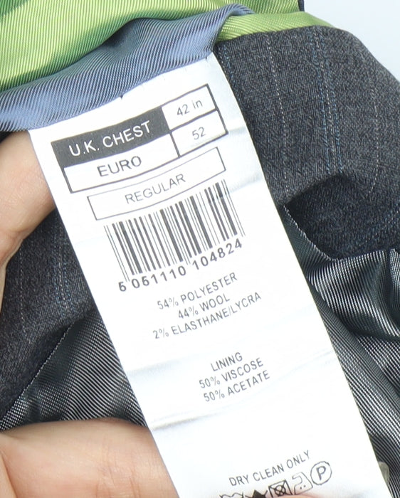 Limehaus Men's Grey Striped Suit Jacket - 42
