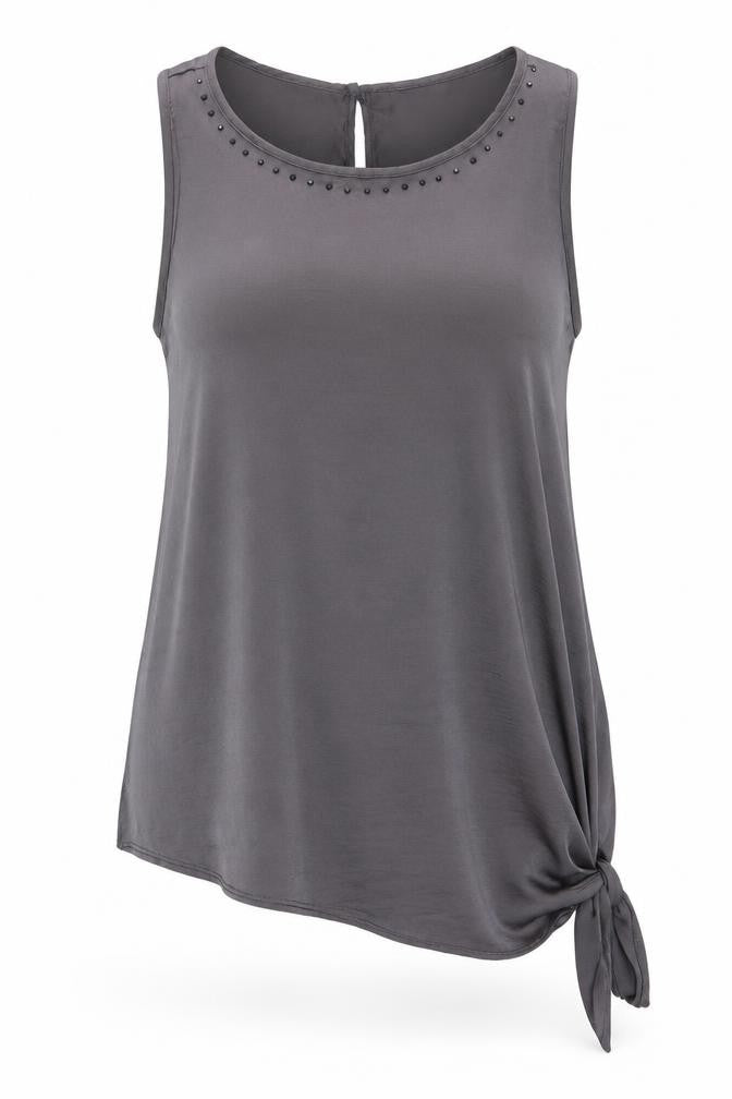 Roman Women's Grey Sleeveless Studded Top Size 12