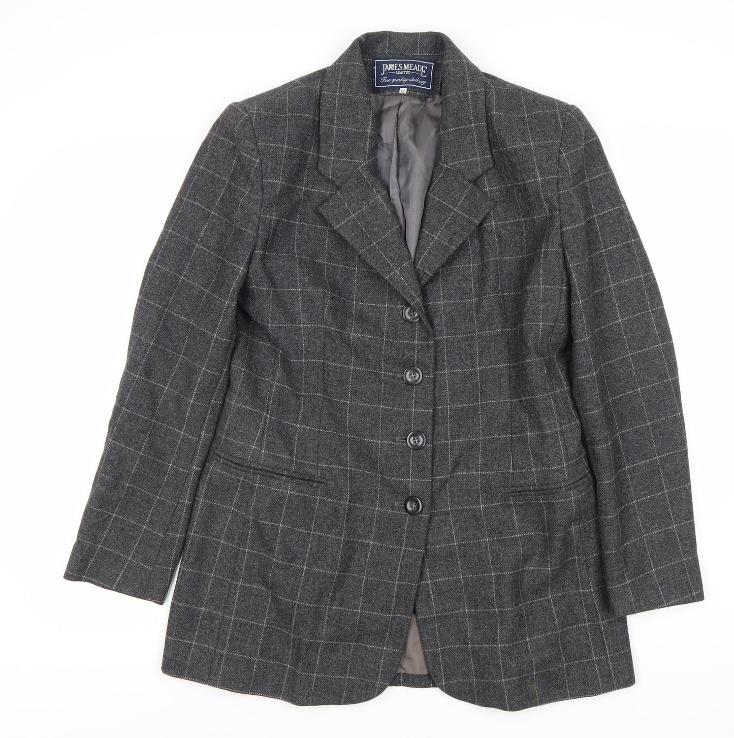 James Meade Women's Grey Check Blazer, Size 12, Formal