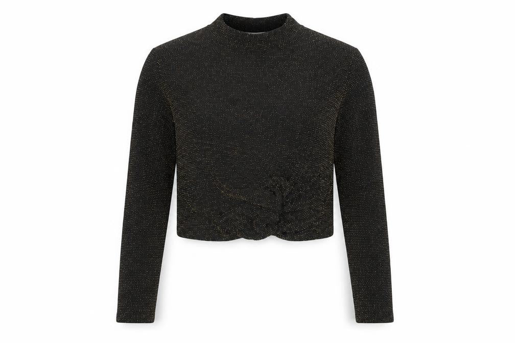 Miss Selfridge Women's Black Cropped Metallic Top Size 10