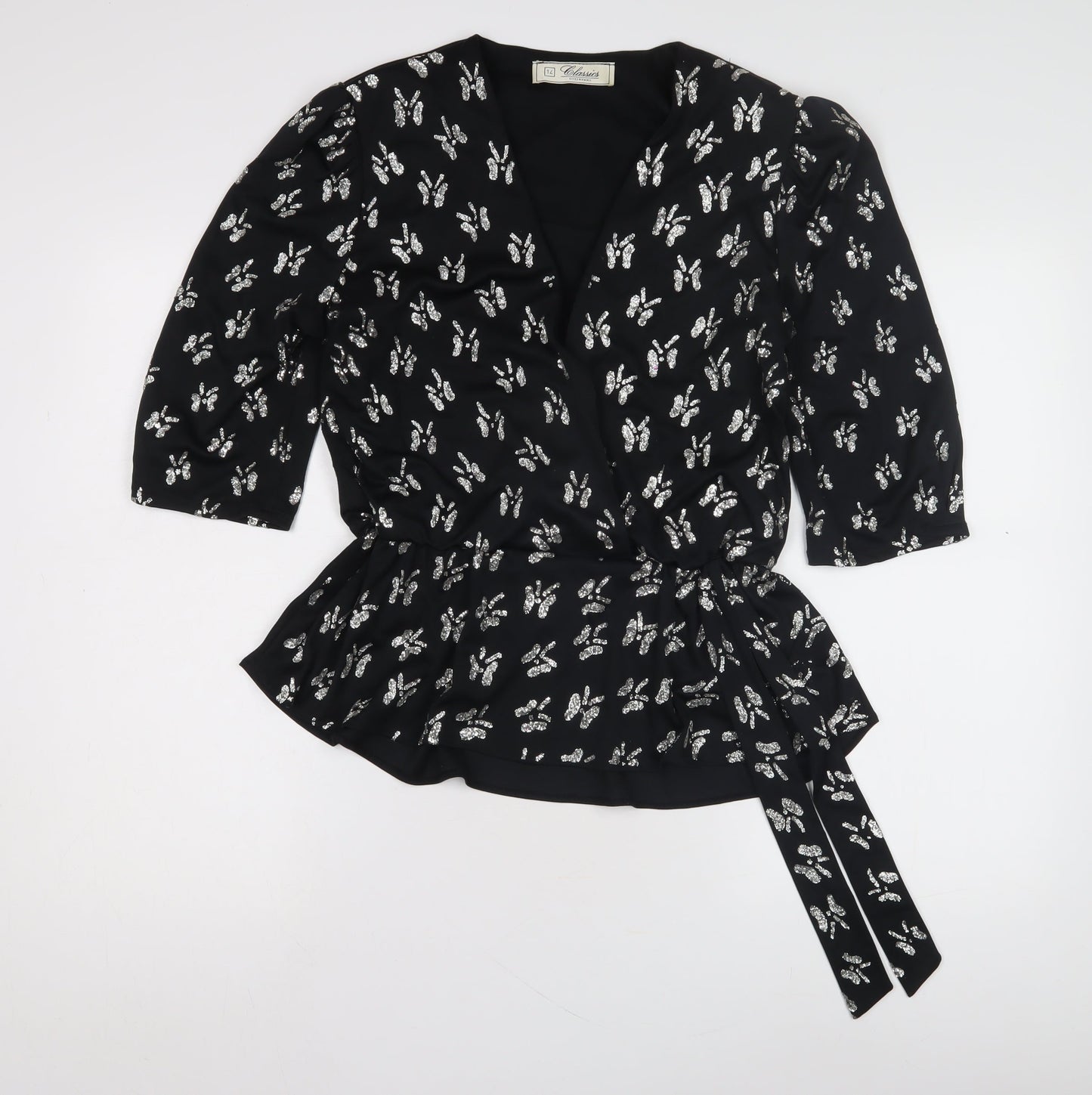 Debenhams Women’s Black Wrap Blouse, Size 14, Floral