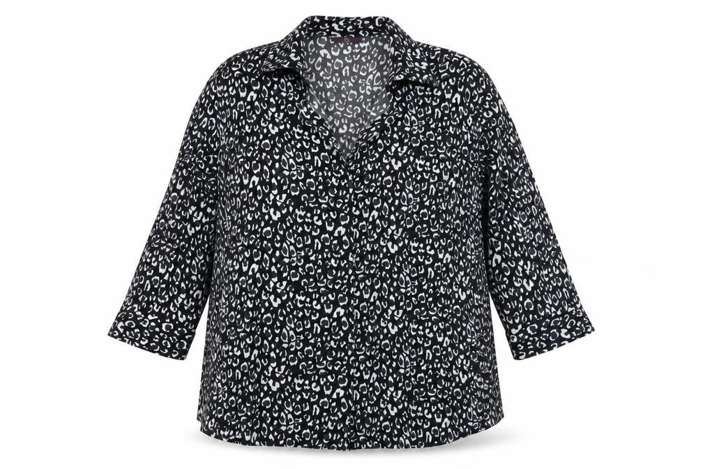 E Women's Leopard Print Blouse, Size 22, V-Neck, Casual