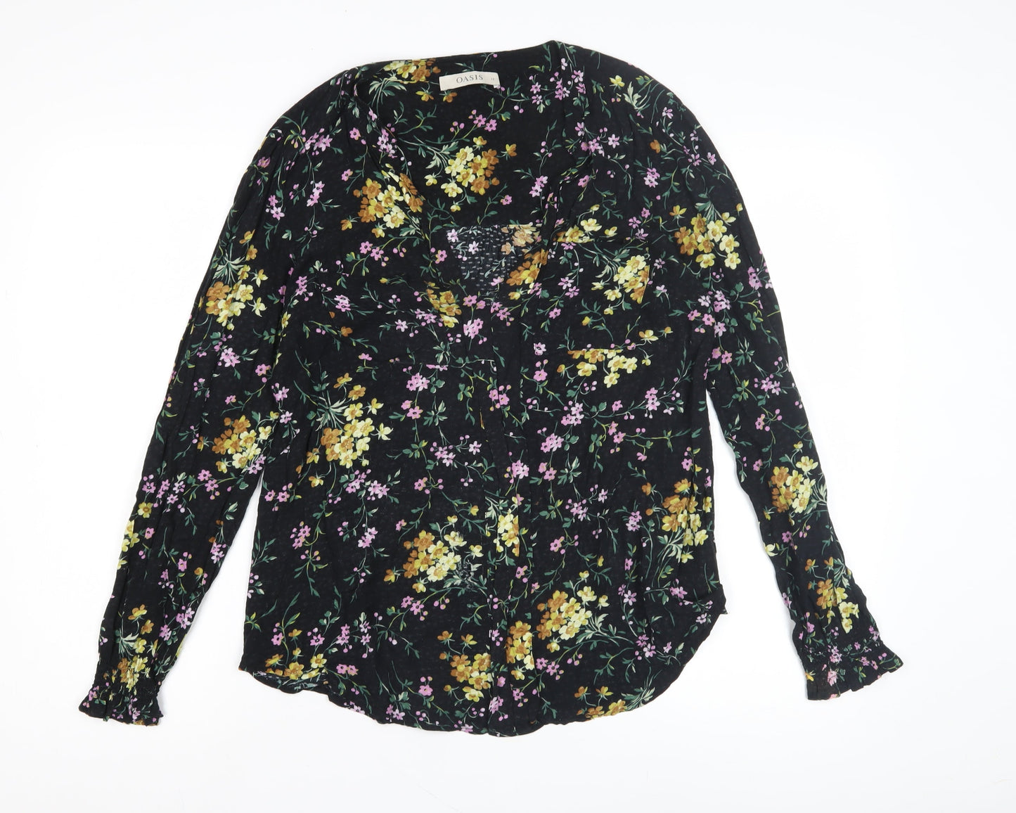 Oasis Women's Black Floral Blouse, Size 12, V-Neck