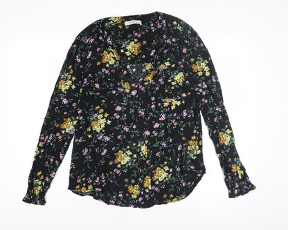 Oasis Women's Black Floral Blouse, Size 12, V-Neck