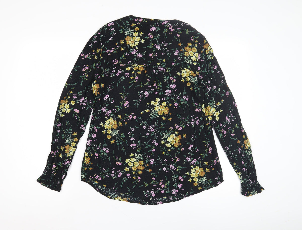Oasis Women's Black Floral Blouse, Size 12, V-Neck
