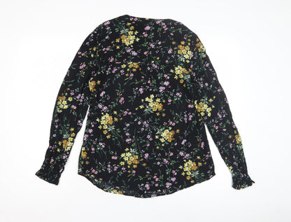 Oasis Women's Black Floral Blouse, Size 12, V-Neck