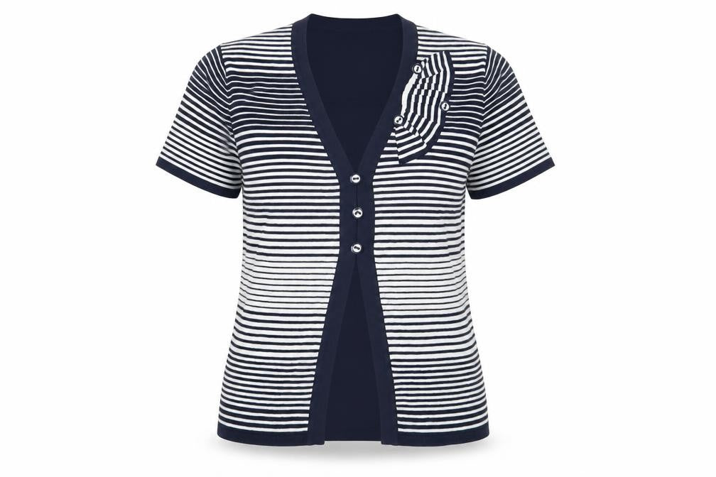 Just Elegance Women's Navy Striped T-Shirt, Size L