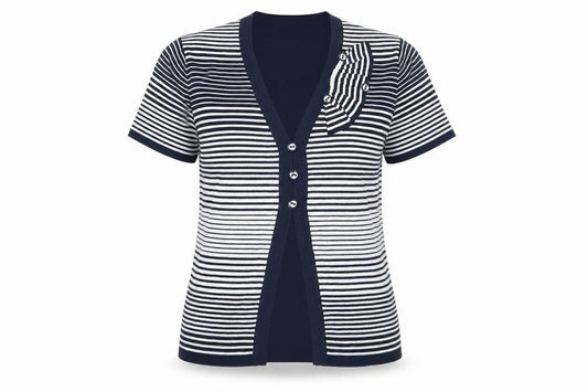 Just Elegance Women's Navy Striped T-Shirt, Size L