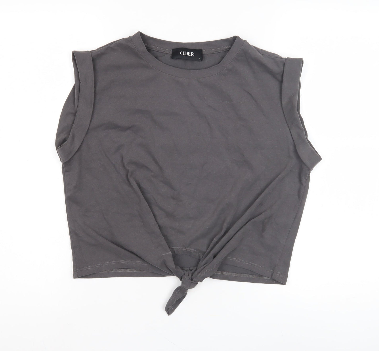 Cider Women's Grey Sleeveless Tie T-Shirt Size S
