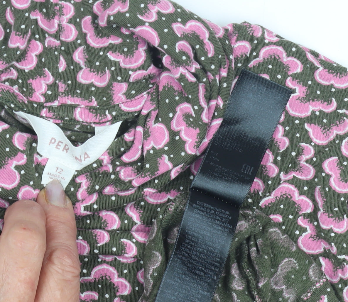 Per Una Women's Green Floral Blouse Size 12 Long Sleeve