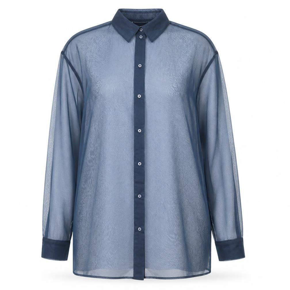 Weekday Women's Blue Sheer Button-Up, Size 14, Kimono Style