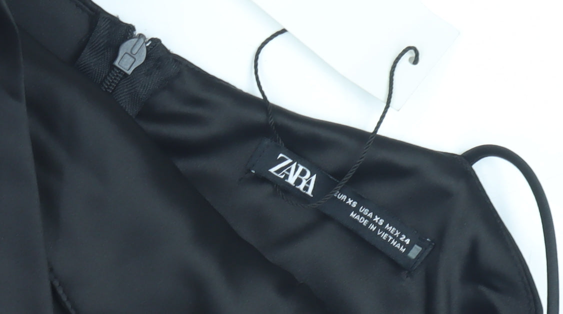 Zara Women's Black Satin Slip Dress XS