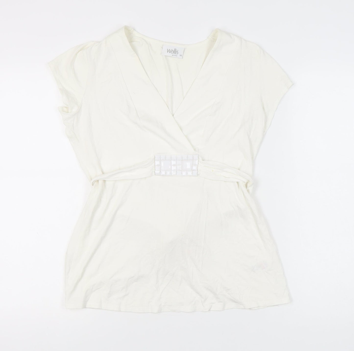 Wallis Petite Ivory Wrap Blouse - Size 14, Classic Style