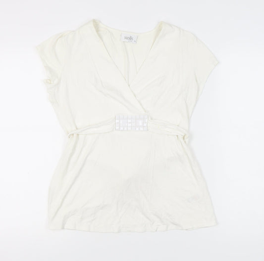 Wallis Petite Ivory Wrap Blouse - Size 14, Classic Style