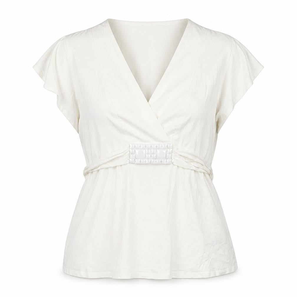 Wallis Petite Ivory Wrap Blouse - Size 14, Classic Style