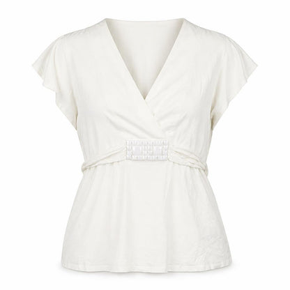 Front view of Wallis Petite Ivory Wrap Blouse -, size 14, Classic Style