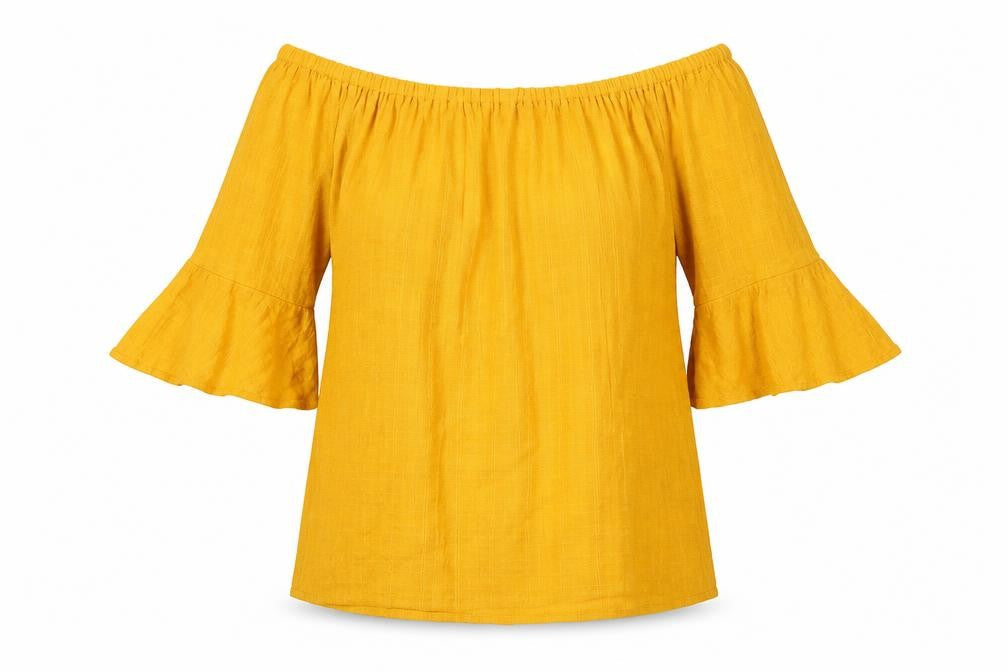 FatFace Women's Yellow Off-Shoulder Tunic Blouse Size 8