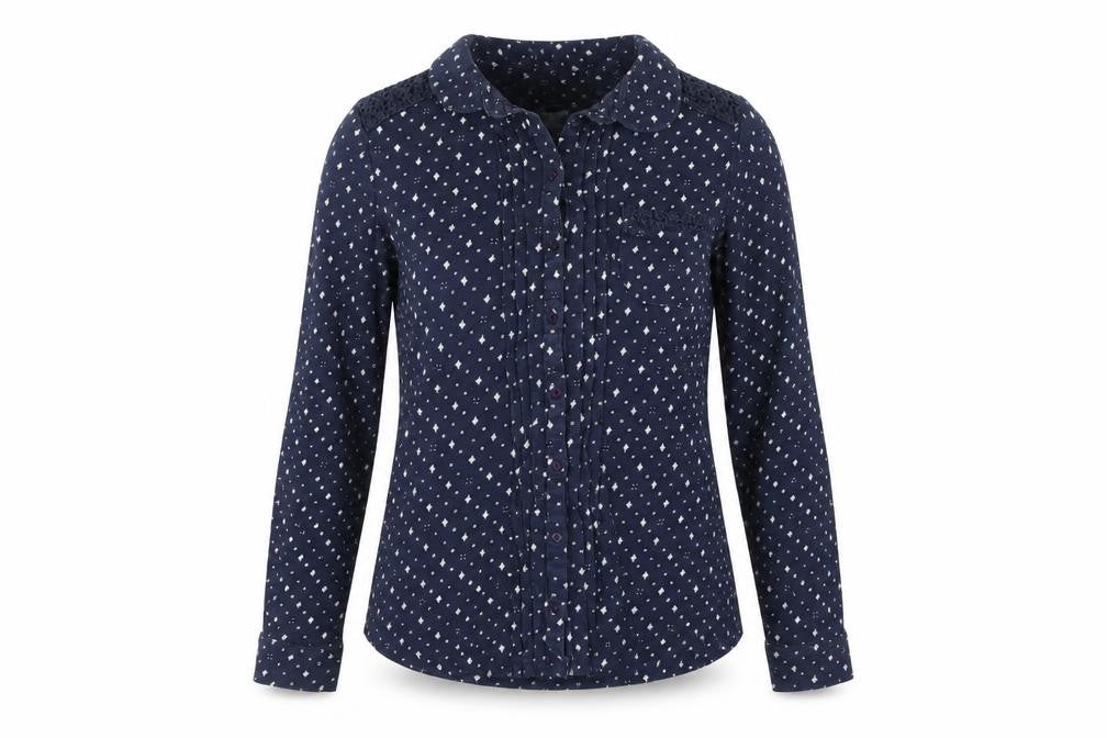 FatFace Women's Blue Geometric Button-Up Shirt, Size 10