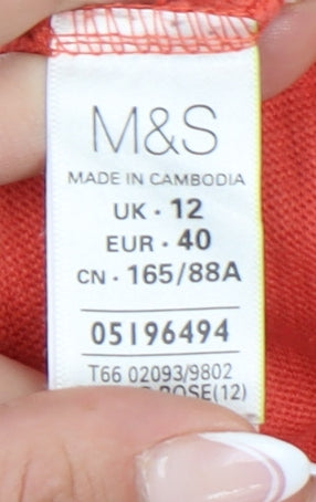 Marks & Spencer Women's Red 3/4 Sleeve T-Shirt