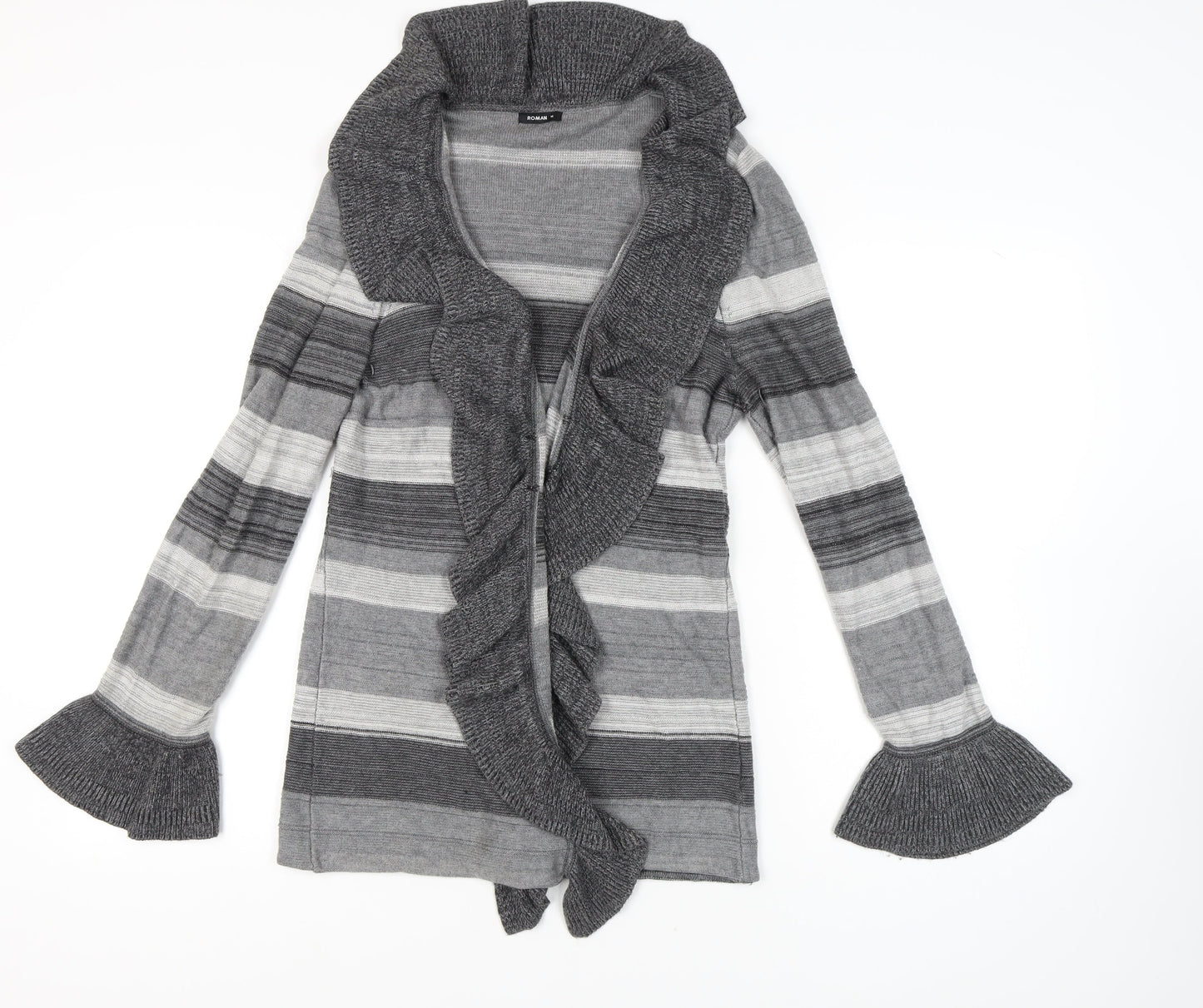Roman Women's Grey Striped Cardigan Jumper, Size 16
