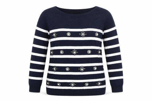 Jasper Conran Women's Blue Striped Pullover Jumper Size 14