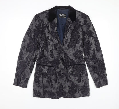Additional front view of Vera Mont Women's Black Floral Blazer, size 10