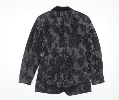 Back view of Vera Mont Women's Black Floral Blazer, size 10