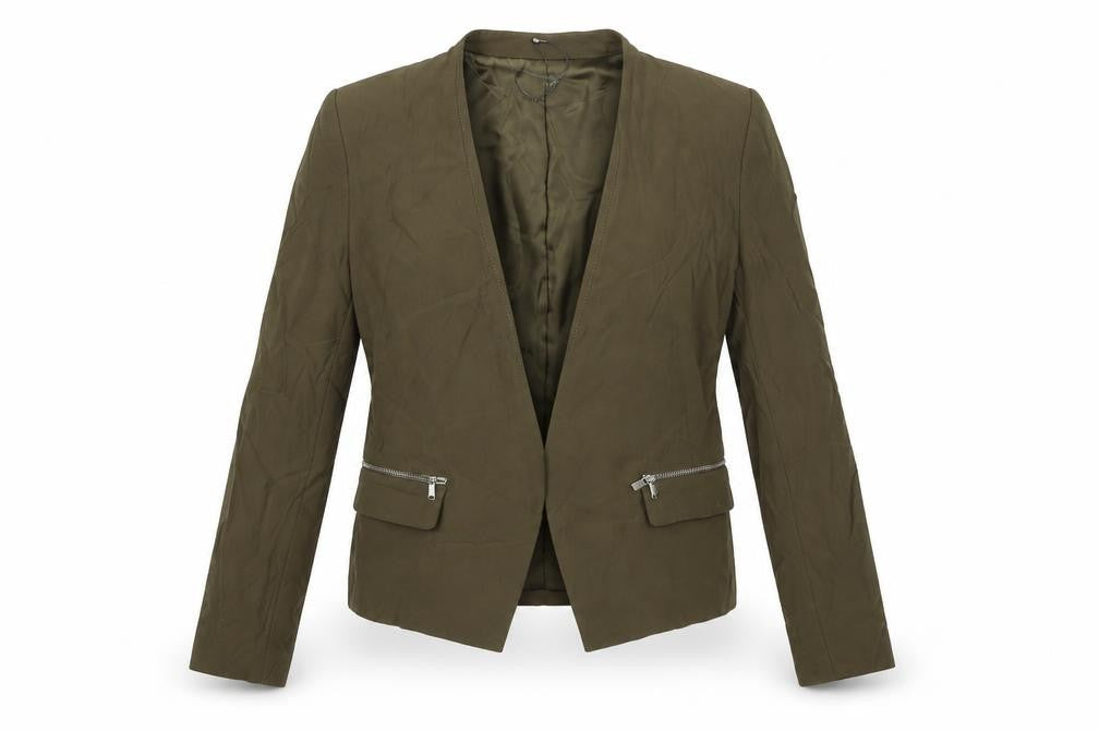 Mango Women's Green Blazer XS Viscose Zipped Pockets