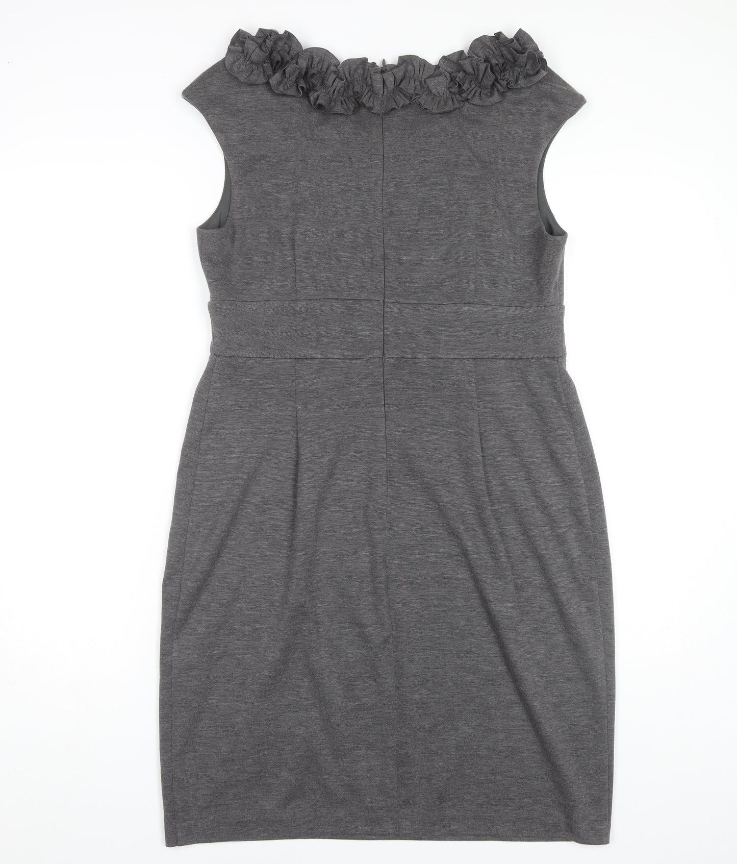 Wallis Women's Grey Sheath Dress Size 14 Ruffled Neck