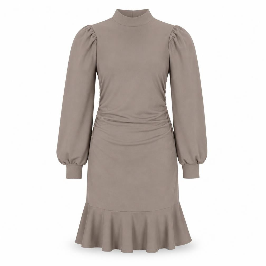 Boohoo Women’s Brown Sheath Dress Size 10, High Neck, Ruched