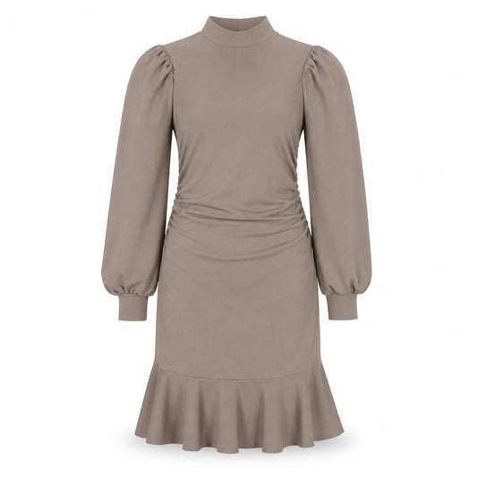Boohoo Women’s Brown Sheath Dress Size 10, High Neck, Ruched