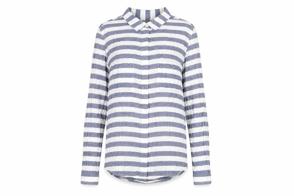 Oasis Women's Blue Striped Button-Up Shirt, Size 8