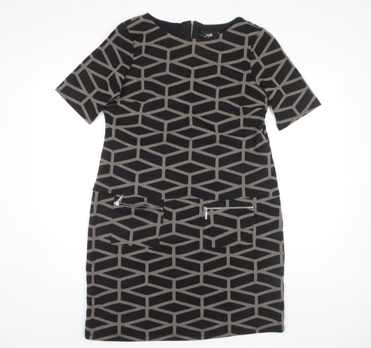 Wallis Women's Black Sheath Dress, Size 14, Geometric Pattern