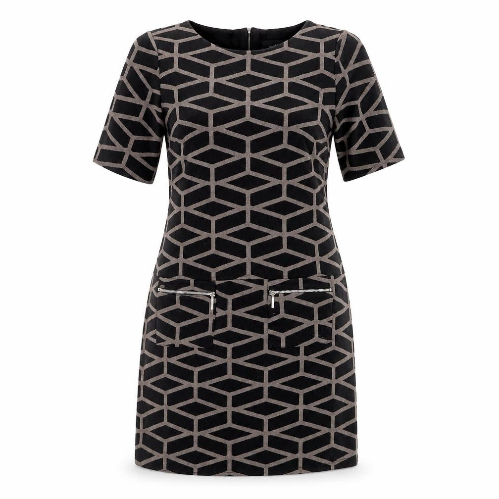 Wallis Women's Black Sheath Dress, Size 14, Geometric Pattern